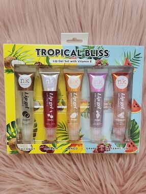 Brand New NICKA K TROPICAL BLISS LIP GEL SET W/VITAMIN E-5CT